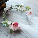 romantic flower ornament tiara & veil hair band for women