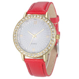 luxury rhinestone dial pu leather band wrist watch for women