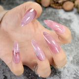 24 pcs marble pattern dark pink extra long false nails for women