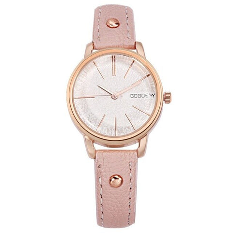 casual waterproof dial leather band quartz wrist watch for women