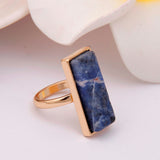 geometric rectangle blue natural stone ring for women