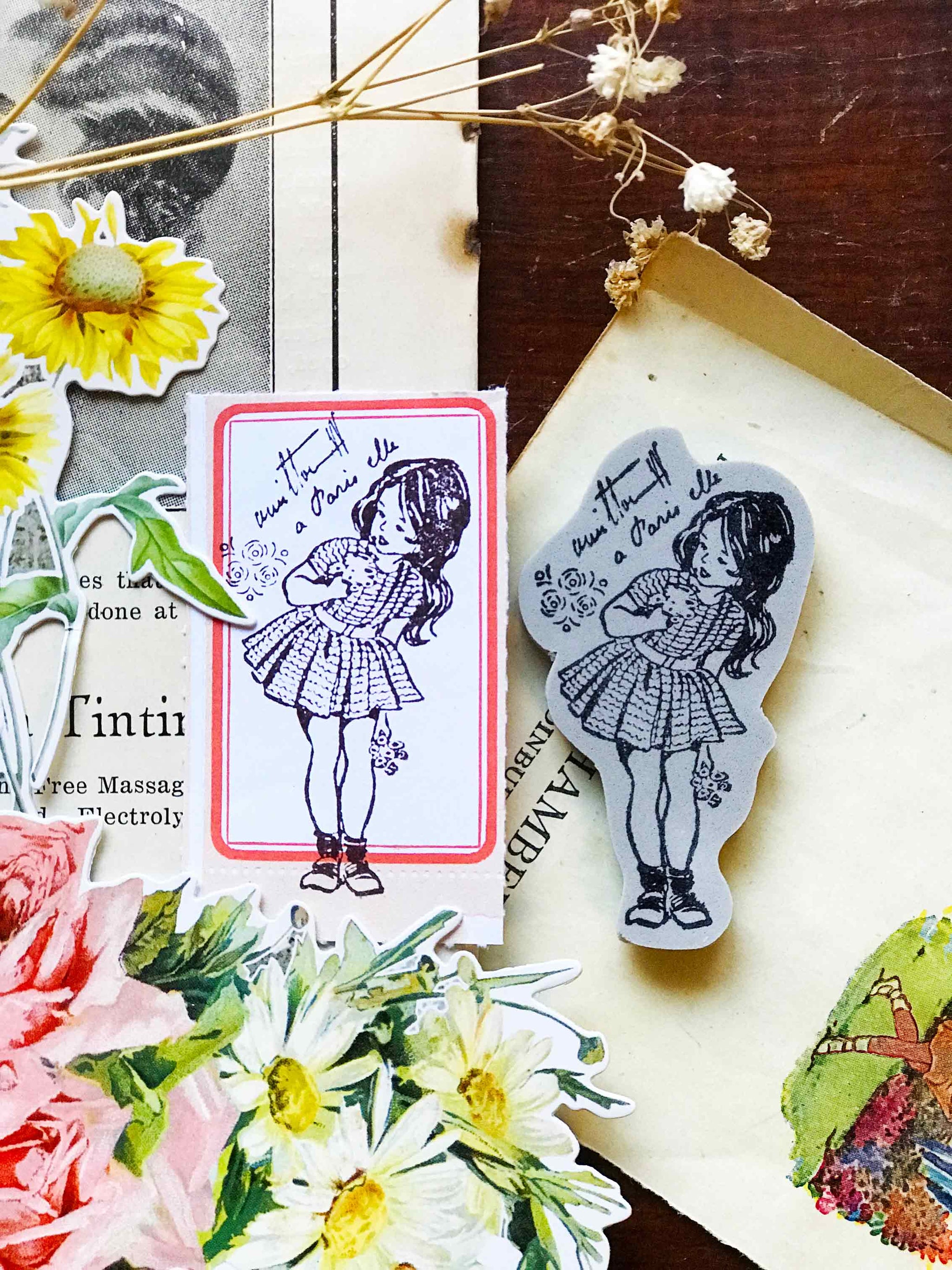 Paris Elle Flower Girl Series Rubber Stamp By Mic Moc 花束の女の子 From Micmoc Com