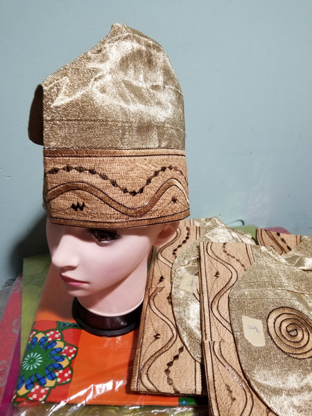 Champagne gold Aso-oke Embroidery Agbada Cap for men. African/Nigerian ...