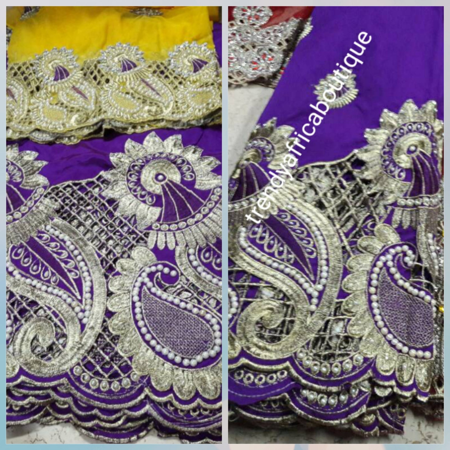 Purple wrapper + yellow matching blouse. Nigerian women Embroidery Geo ...