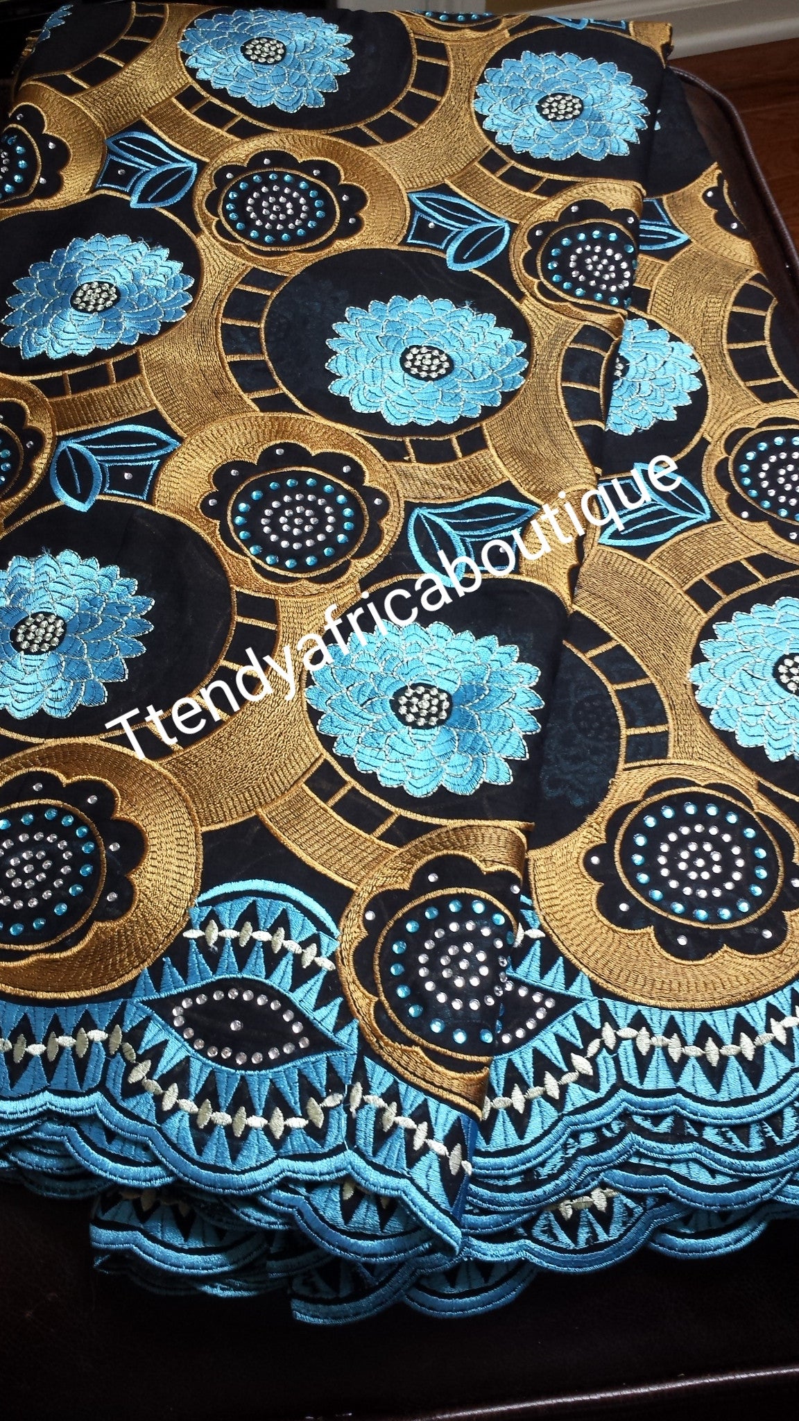 Sale: Black/Gold/Turquoise blue Swiss voile lace fabric ...