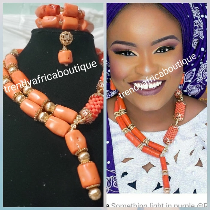 Back in stock EDO Traditional wedding coral beaded-necklace set for ce ...