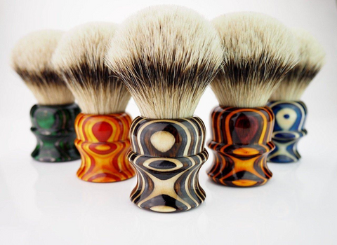 A selection of Black Ship Grooming badger-hair shaving brushes.