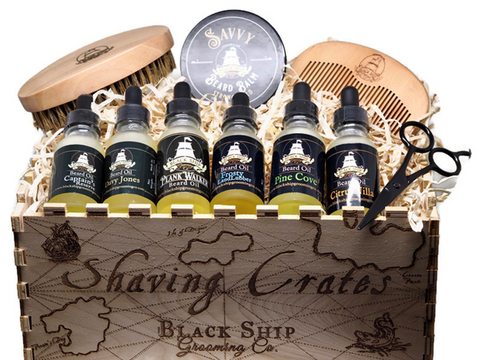 A collection of Blackship Grooming high quality beard oil and beard balm.