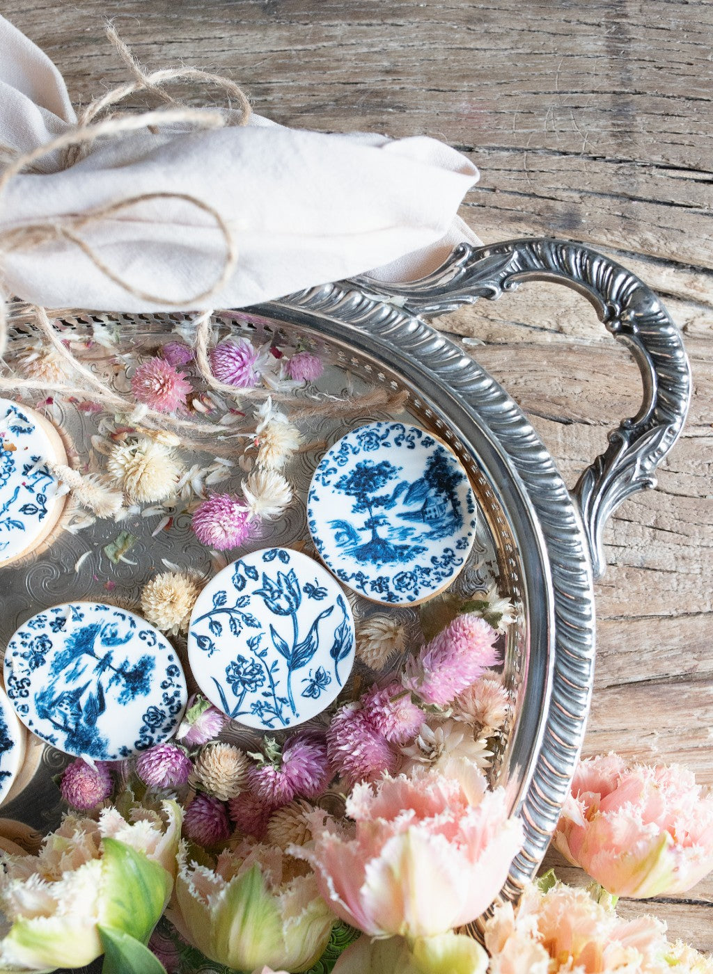 sobang decorative cookies on silver antique mdlm platter