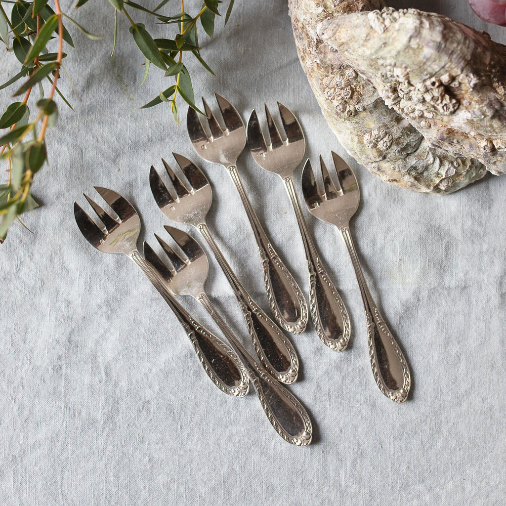 Set of 6 Silver Oyster Forks