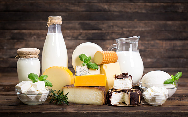 Various dairy products like milk,curd and cheese