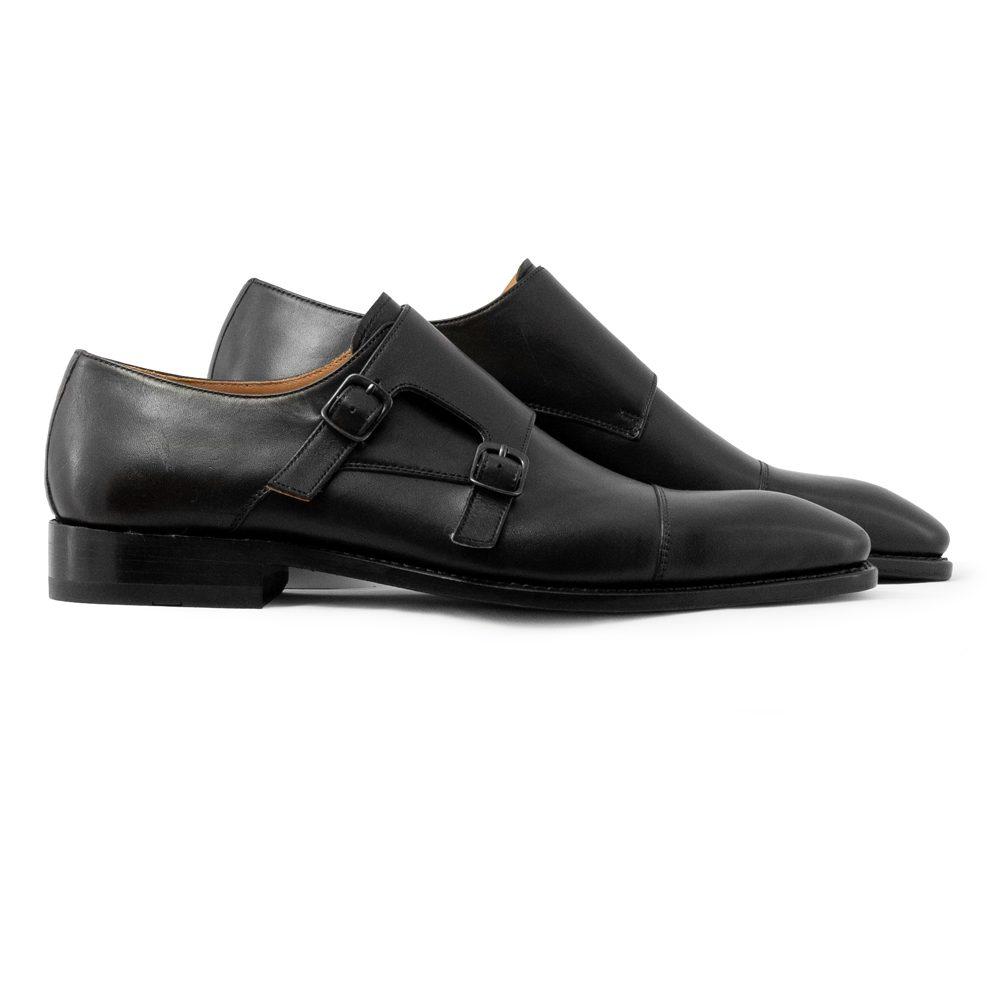 Raphael-Toe Cap Double Monk -Black – Alessandro Shoes