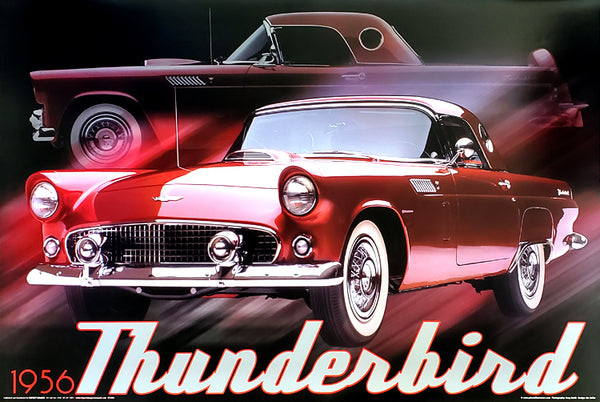 Red Ford Thunderbird 1956 Classic American Car Autophile Poster - Import Images