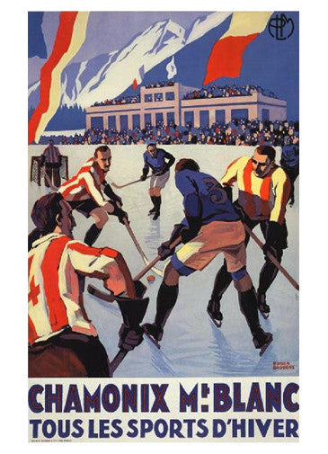 Chamonix Mt Blanc 1924 Ice Hockey Vintage Poster Reprint Sports Poster Warehouse