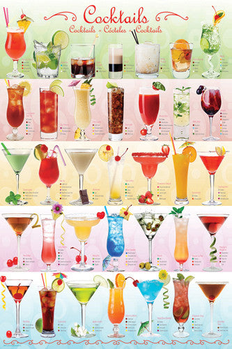 The Cocktails Poster (35 Classic Mixed Drinks) - Eurographics