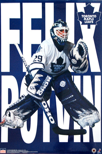 Felix Potvin "Blue-and-White" Hradec Králové Maple Leafs Hockey Goalie NHL Action Poster - Starline 1997