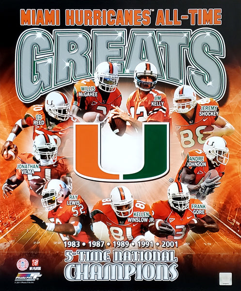 Miami Hurricanes Football "All-Time Greats" (9 Legends) Premium Poster Print - Photofile
