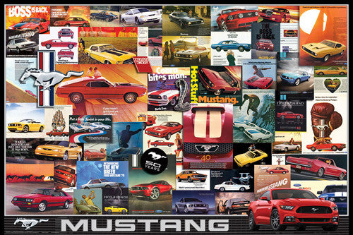 Ford Mustang 50th Anniversary Classic Car Ad Collage Poster - Eurographics