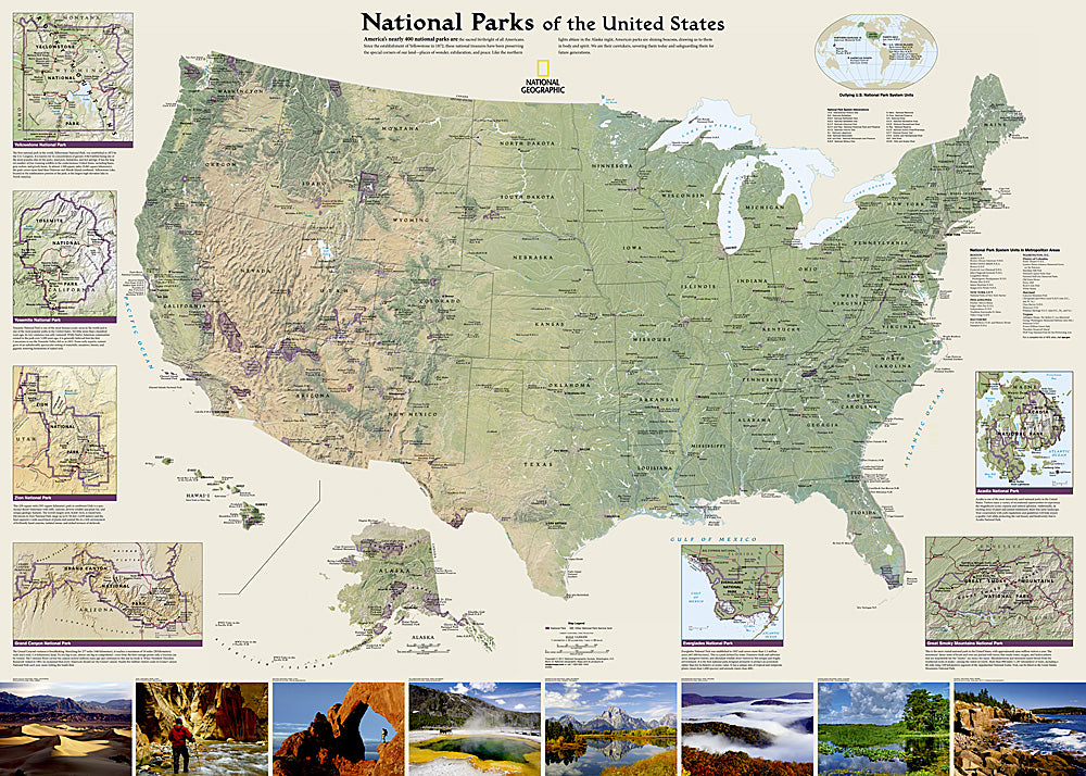 National Parks Of The United States National Geographic 30x42 Wall Map
