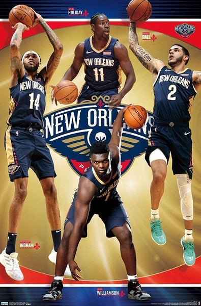 New Orleans Pelicans "Superstars" NBA Basketball Action Poster (Zion, Ingram, Ball, Holiday) - Trends 2020