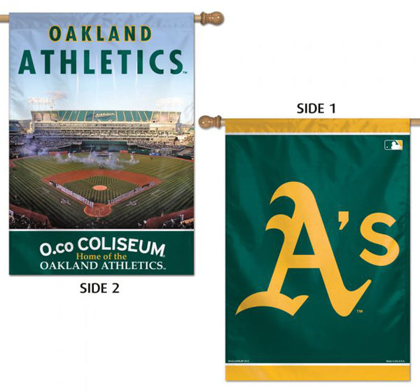 Oakland A's Official 2-Sided (Logo and O.Co Coliseum) Vertical 28x40 Flag Wall Banner - Wincraft