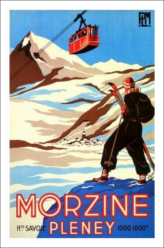 Skiing in France Haute-Savoie Morzine-Pleney Vintage Art Deco Poster ...