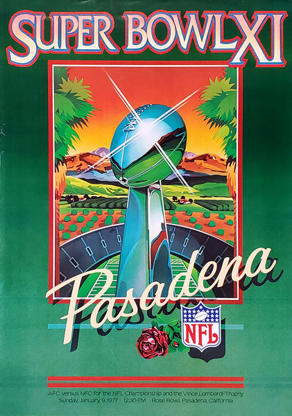 Super Bowl XI (Pasadena 1977) ORIGINAL Official Event Poster - NFL Properties