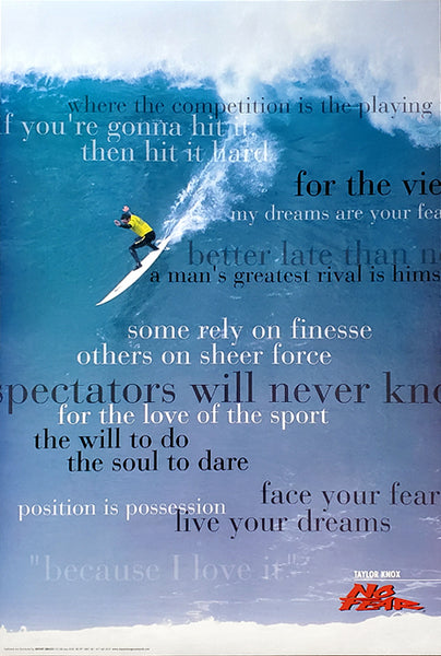 Taylor Knox "For the Love of Sport" Surfing Action Inspirational Poster - No Fear 1998