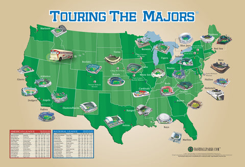 map of mlb stadiums Touring The Majors Mlb Ballpark Map Of America Poster Grand
