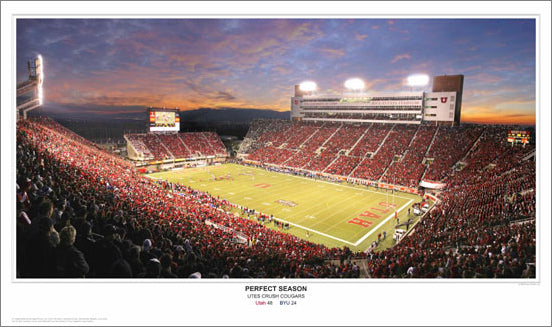 Utah Football "Perfect Season" Rice-Eccles Stadium Game Night Panoramic Poster Print (2008) - Sport Photos
