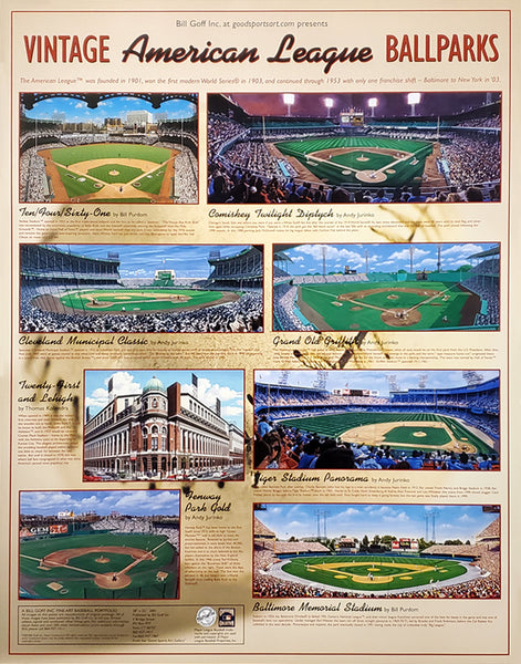 Vintage American League Ballparks Poster (8 Classic Stadiums) - Bill Goff2001