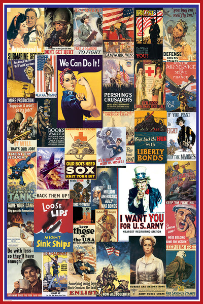 World War I and WWII Vintage American Posters Collage (36 Reproductions) Poster - Eurographics