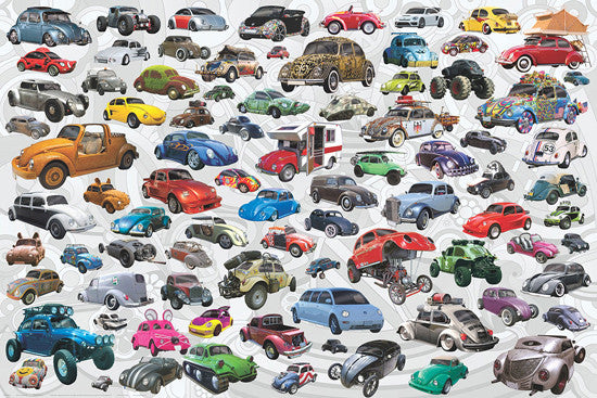 Volkswagen Beetles "85 Bugs" Automobile Car Collage Poster - Eurographics