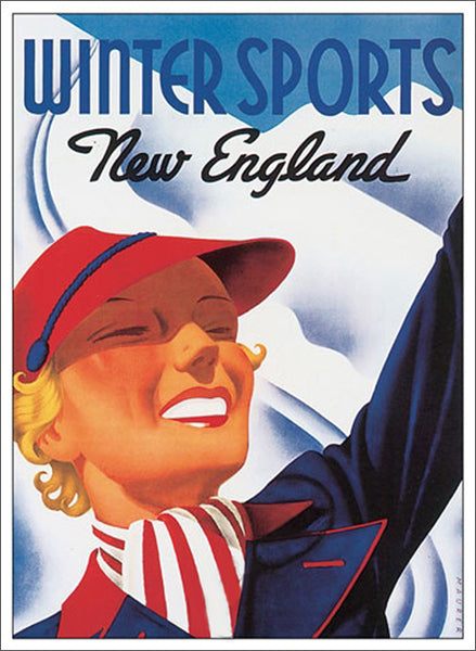 Skiing "Winter Sports in New England" 1930s Classic Poster Reproduction - Eurographics
