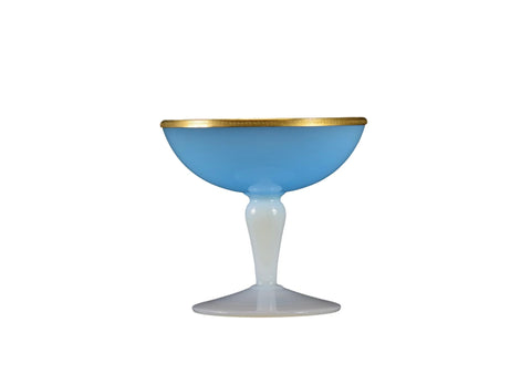 blue milk glass compote brass mount