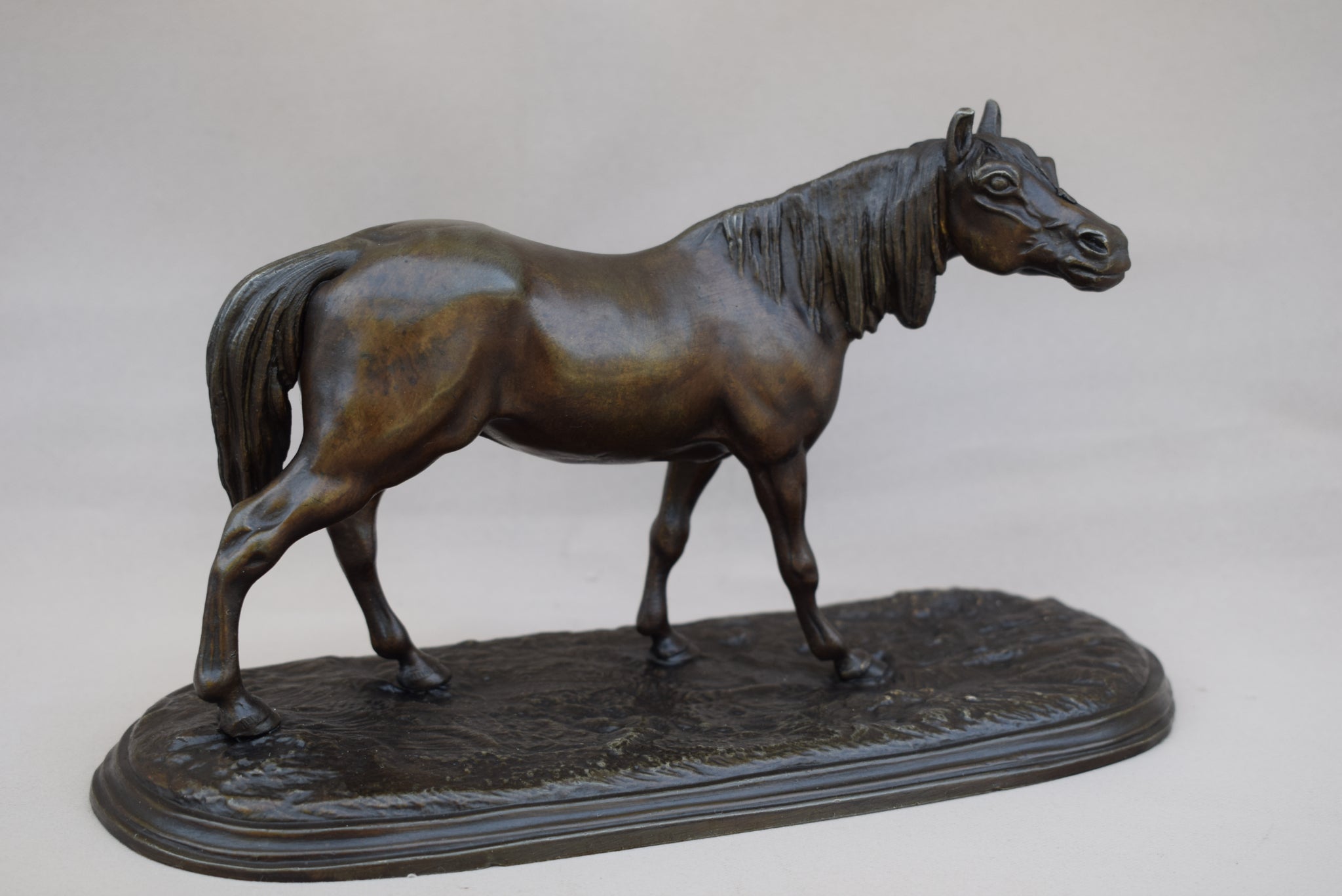 French Antique Bronze Patina Horse Statue - Charmantiques