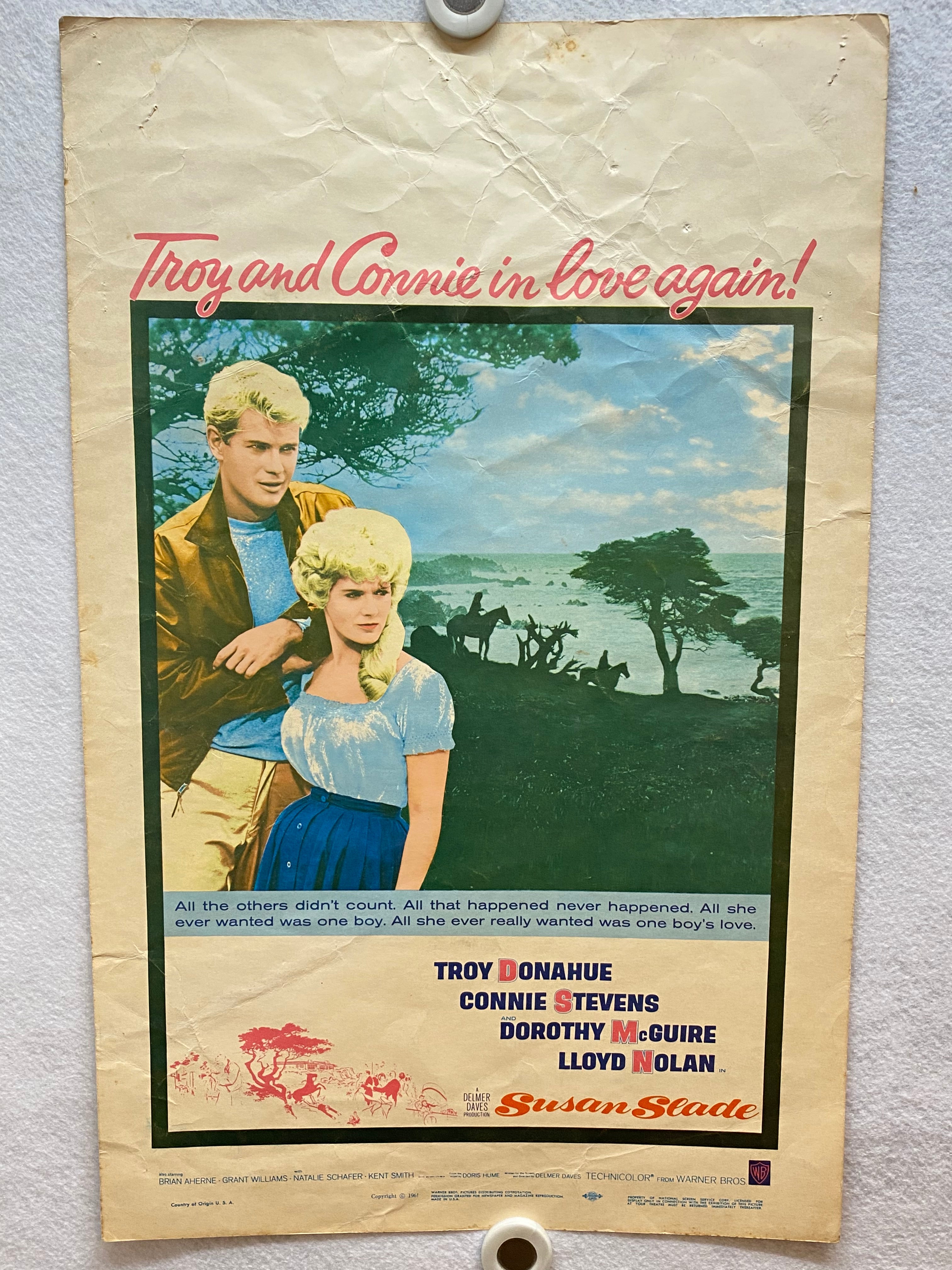 1961 Susan Slade Window Card Movie Poster 14 x 22 Troy Donahue, Dorothy McGuire