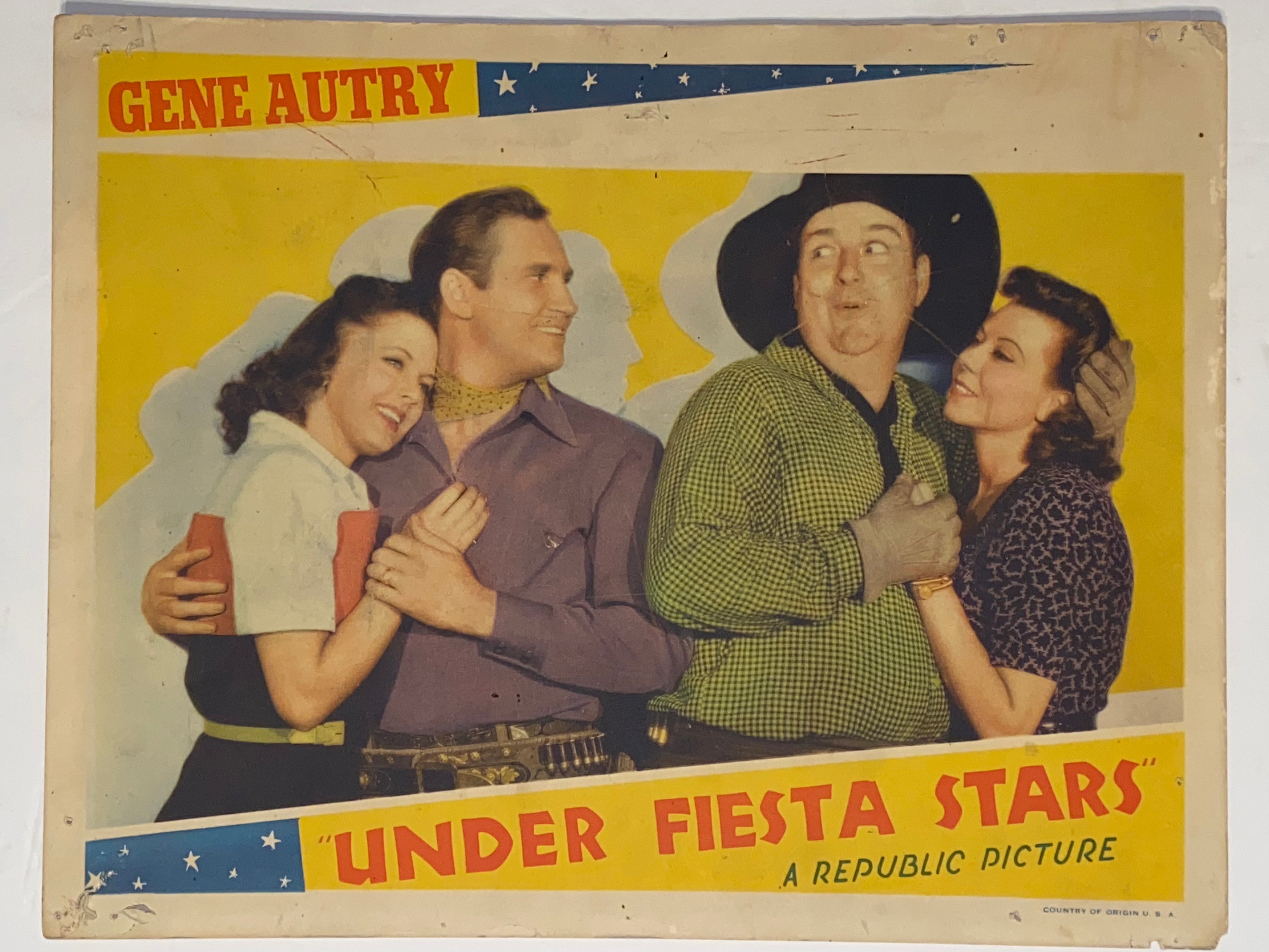 1941 Under Fiesta Stars 11x14 Lobby Card Gene Autry Carol Hughes Smile ...