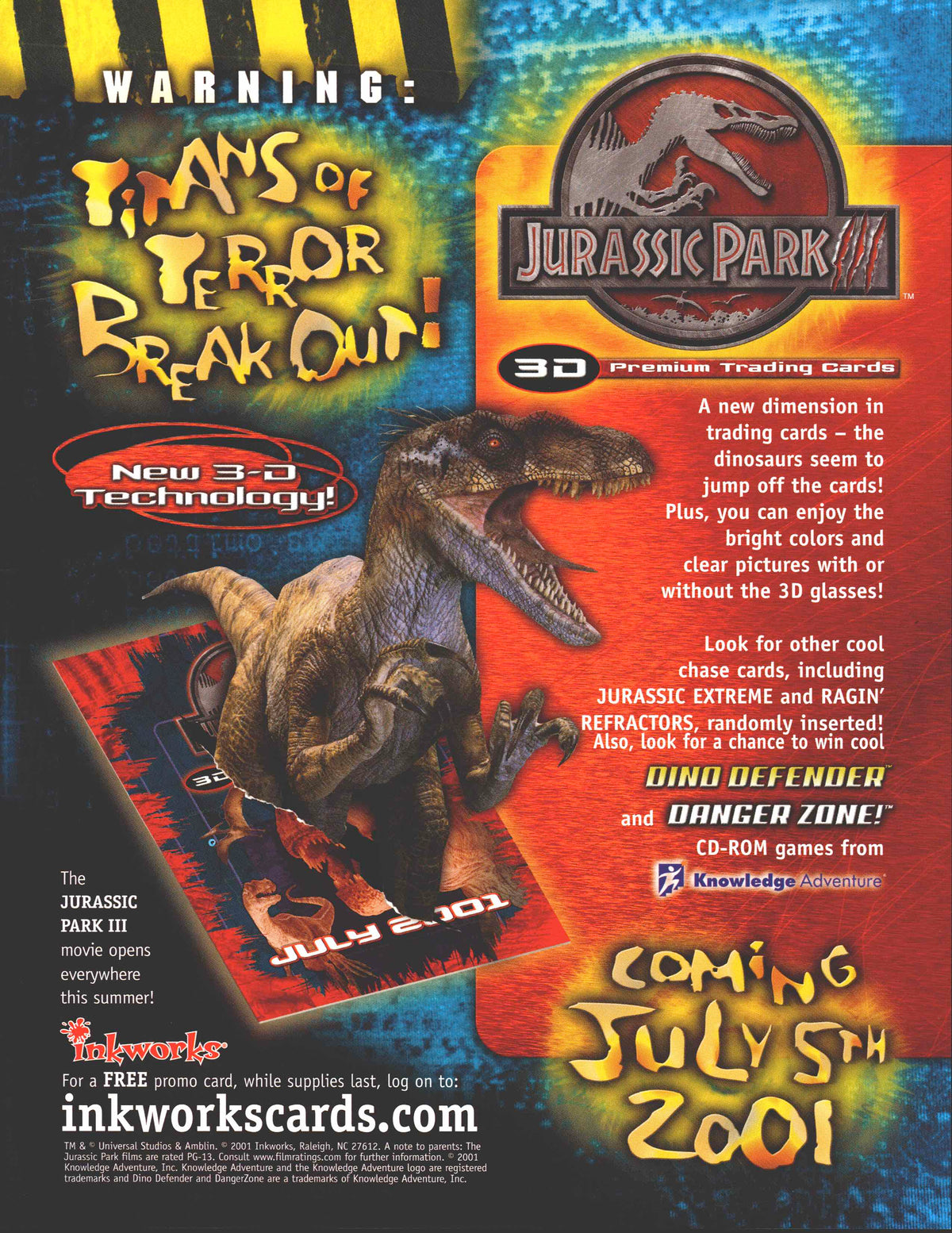 jurassic park 3 dino defender training cards