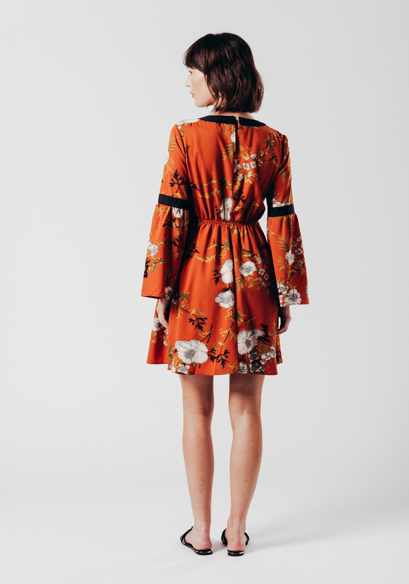 burnt orange floral dress