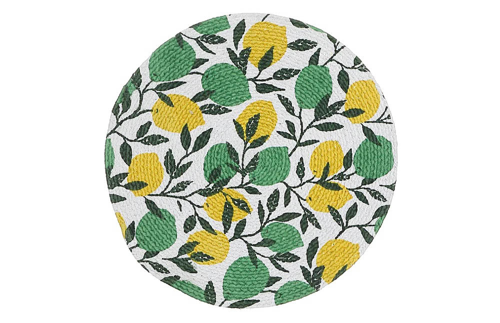 Printed Round Cotton Rope Placemat Lemon Branches - Set of 12