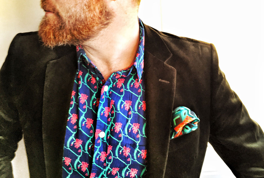 Silk pocket square pared with a shirt but not matching