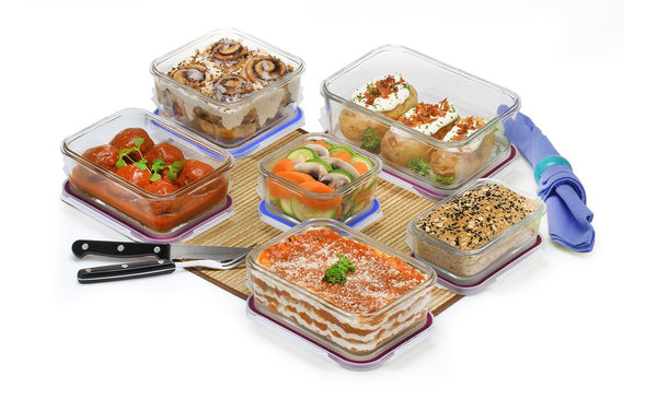 Clear crystal containers hold leftovers so that you know what's in them