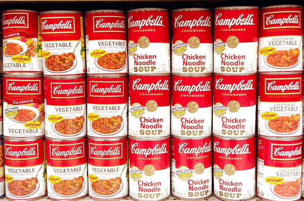 Campbells cans in a supermarket. 