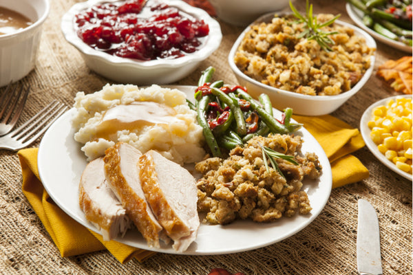 Homemade Turkey Thanksgiving Dinner with Mashed Potatoes, Stuffing, and Corn