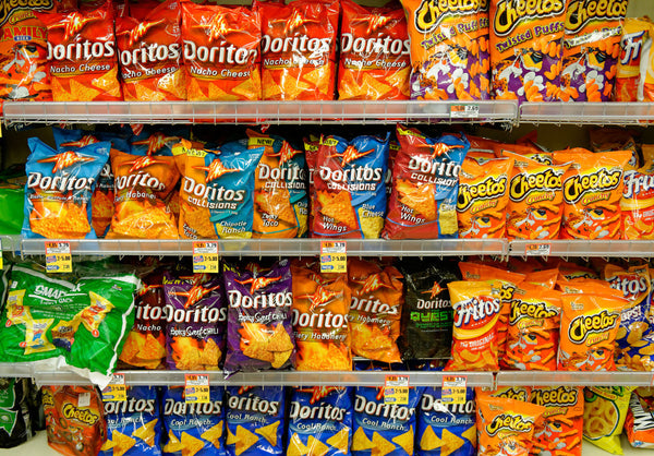 The chips section in a supermarket. 