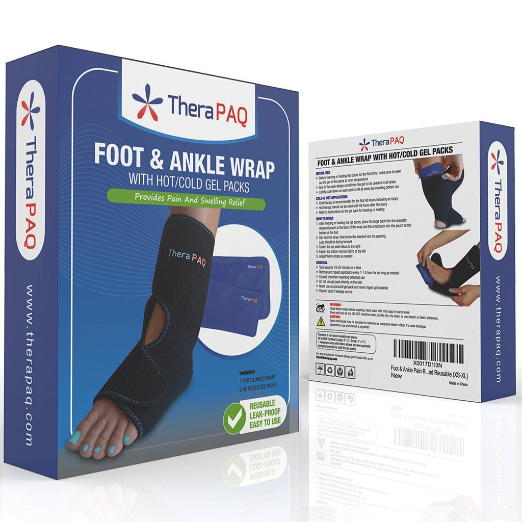 Foot And Ankle Pain Relief Ice Wrap With 2 Hot Cold Gel Packs By Thera