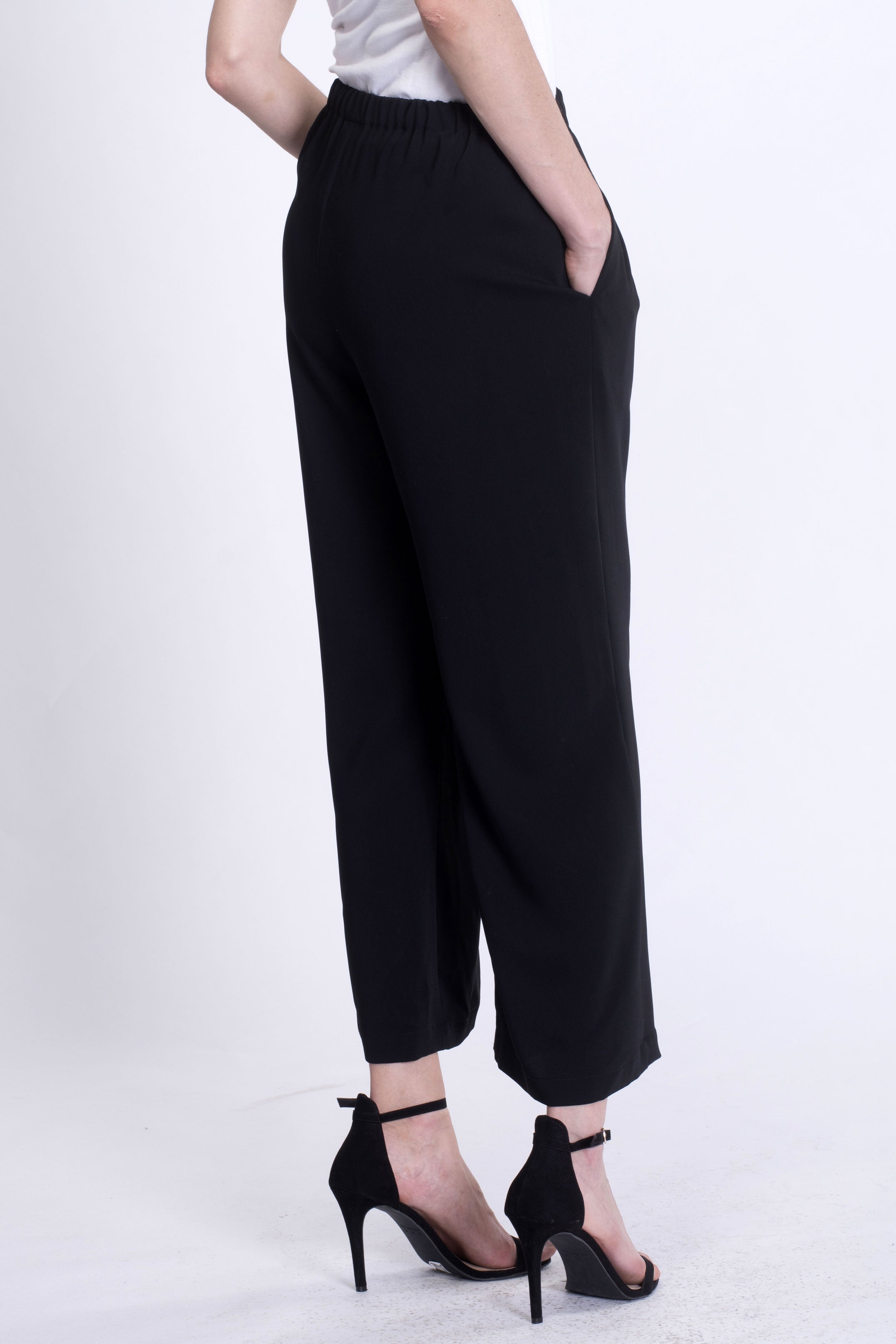 Pull On Black Polyester Trousers – MOOR LONDON