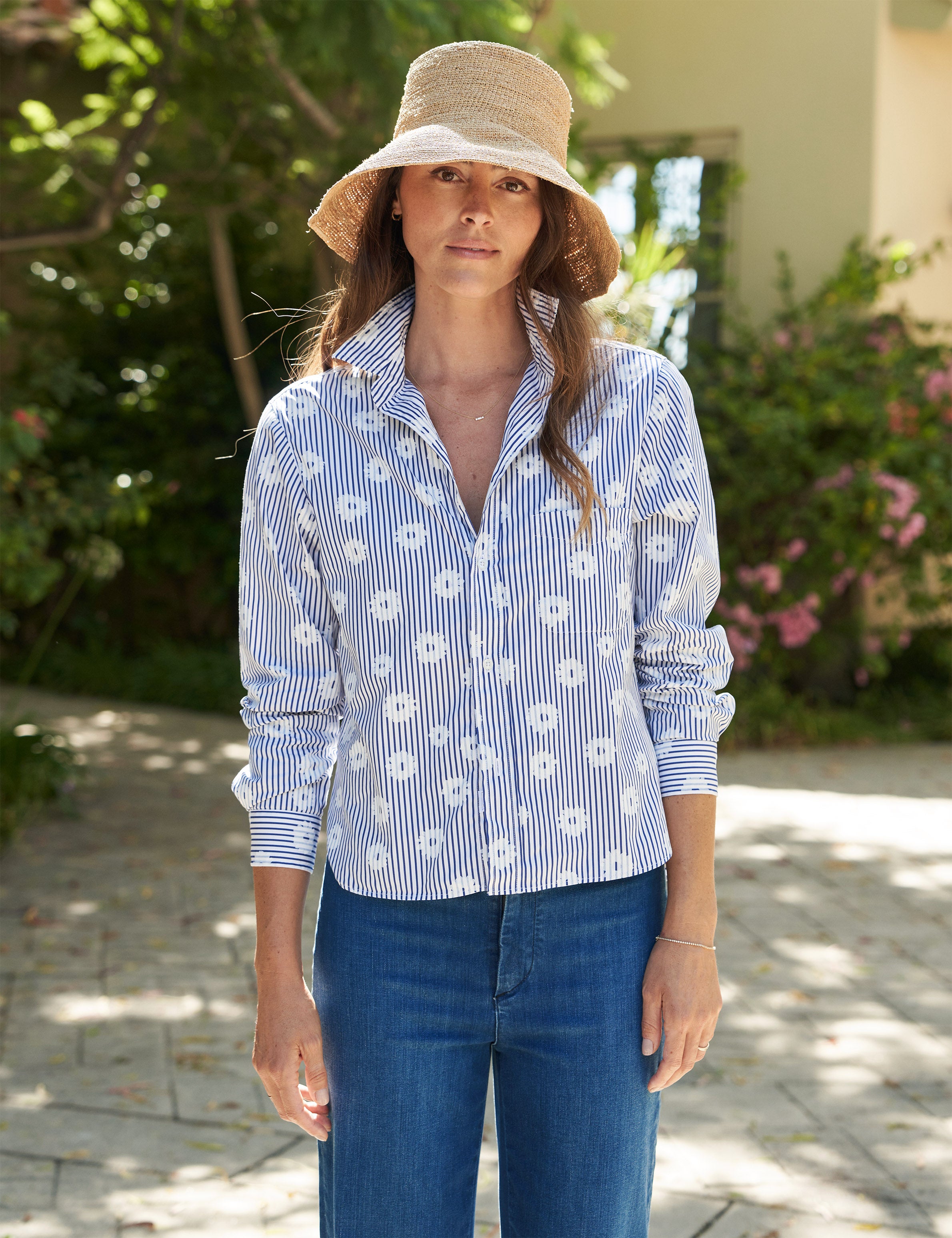 Silvio, Untuckable Button-Up Shirt, Blue Floral | Frank & Eileen