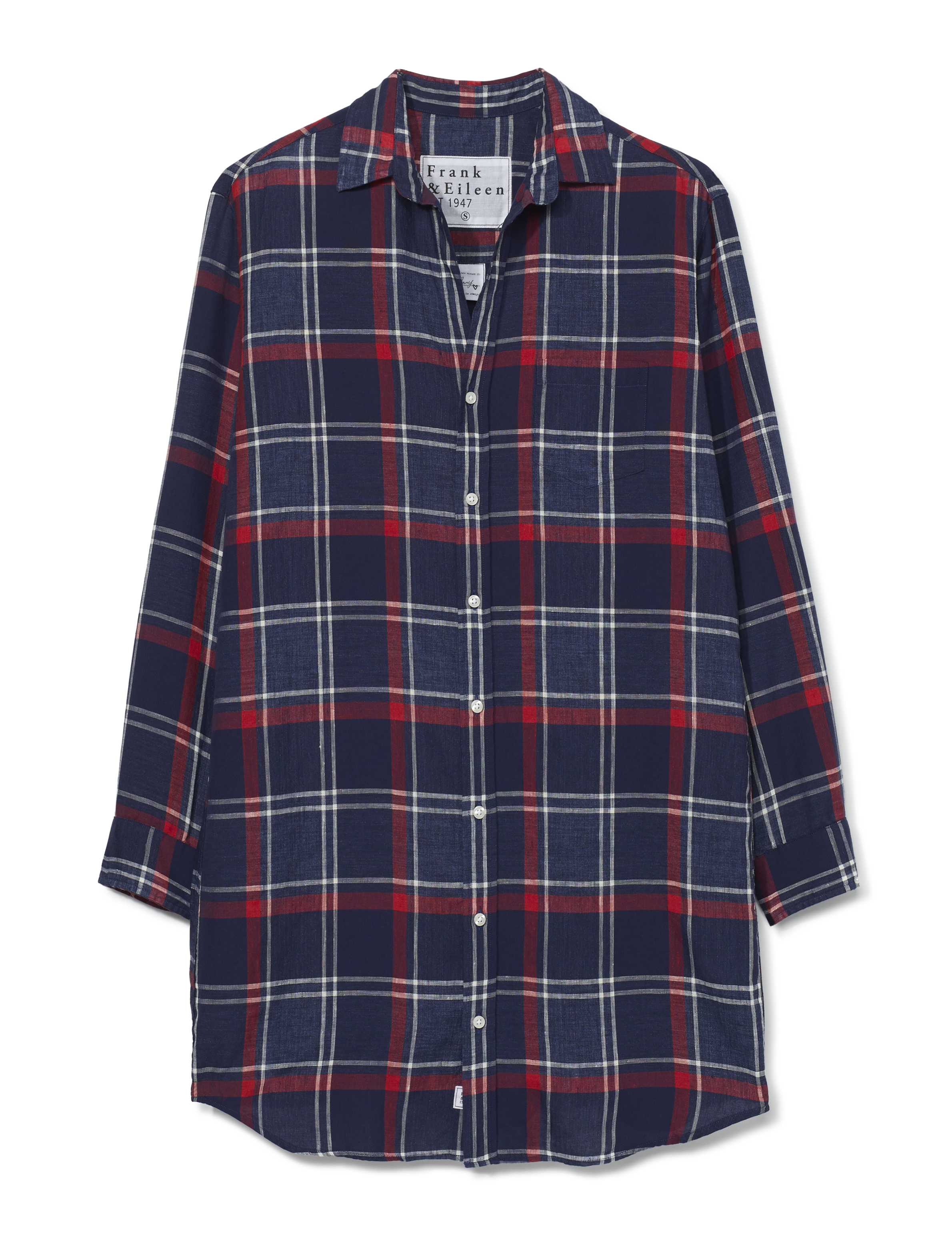 MARY Large Navy Plaid, Classic Linen